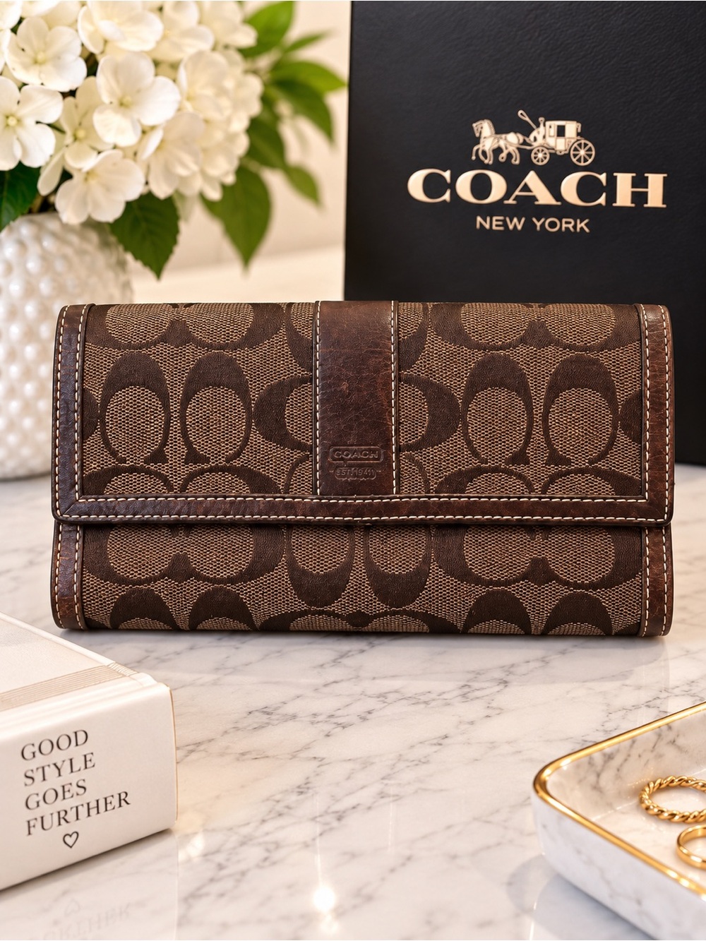 Coach Y2K Brown Signature C Canvas Continental Wallet